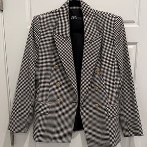Zara Houndstooth Blazer with Gold Buttons